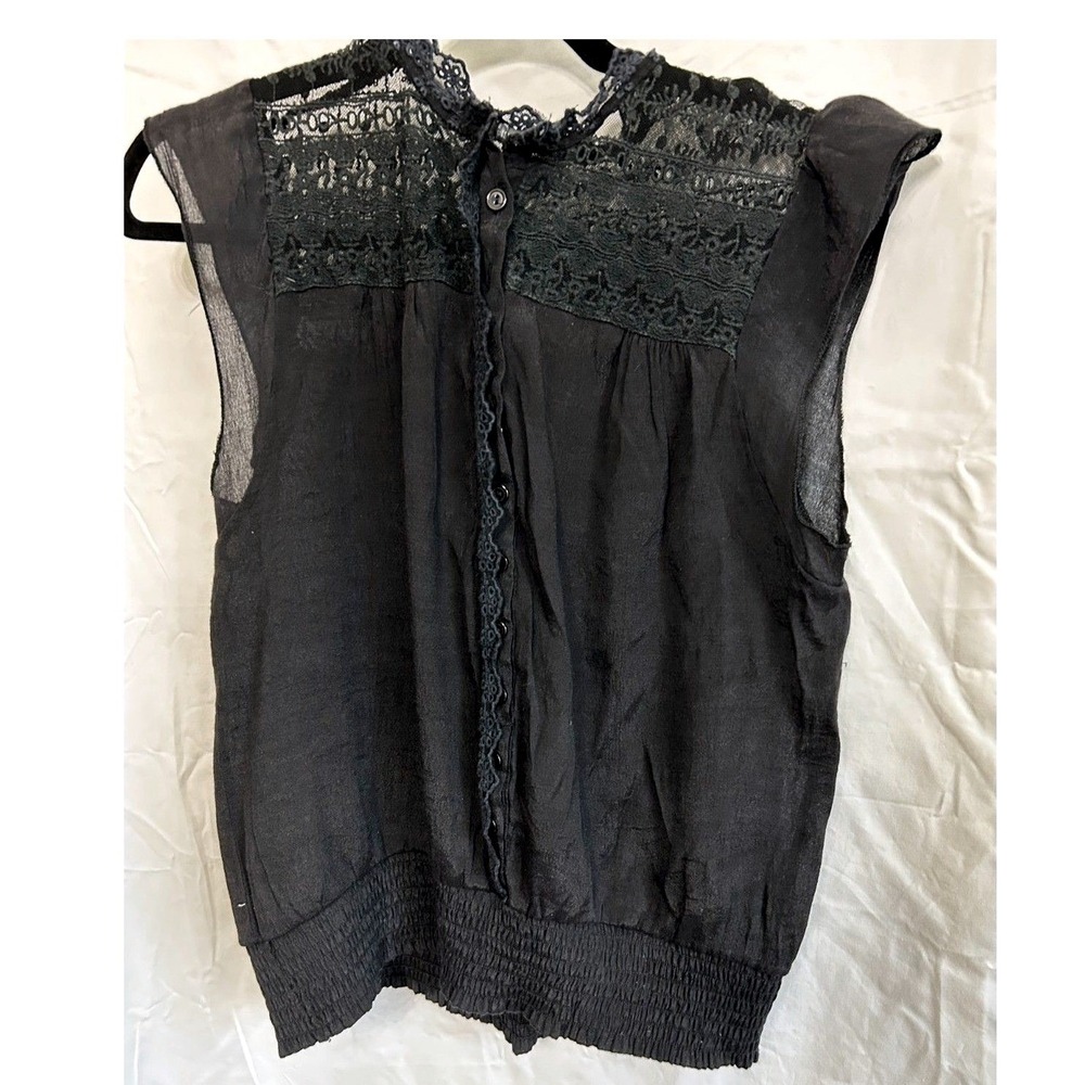 Isabella Rodriguez M Black Lace Sheer Romantic Goth Victorian Dark Academia Top - Picture 2 of 4